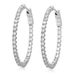 Large Diamond Hoop White Gold Inside Outside Hoop Earrings