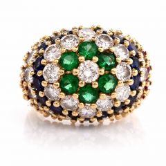 Estate  Multi Gem Diamond Cluster cocktail Gold ring