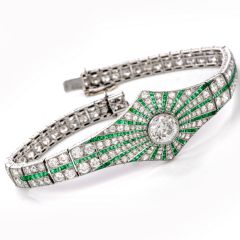 Vintage Art Deco Diamond Emerald Platinum Starburst Bracelet