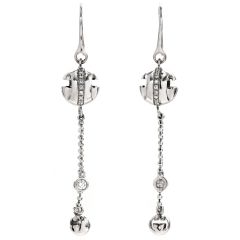 Gucci Vintage Diamond 18K White Gold Ball Bead Dangle Drop Earrings