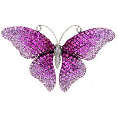 Estate Butterfly Pink Sapphire 18K Gold Pink Brooch Pin pendant