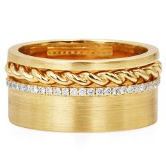 Estate Elegant Diamond 14K Yellow Gold Rope Wide Cigar Band Ring