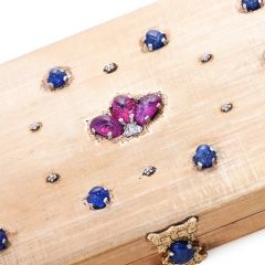 M. Buccellati Vintage Diamond Ruby Sapphire 18K Gold Compact Box