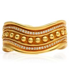 Vahe Naltchayan Vintage Diamond Heavy 18K Gold 80s Curved Bangle Bracelet 