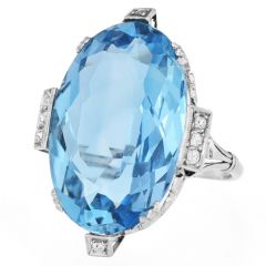 Vintage GIA Ocean Blue 16.83 Carat Aquamarine Diamond 18k Gold Cocktail Ring