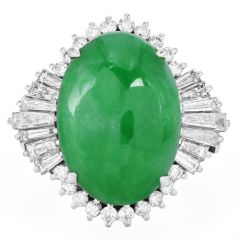 GIA Natural Apple Green  Jade Diamond Platinum Ballerina Cocktail Ring