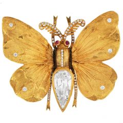 Buccellati Vintage Diamond Gold Ruby Butterfly Brooch Pin-Dover Jewelry