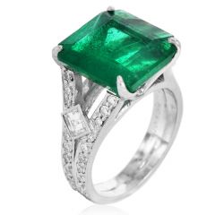 Estate GIA Emerald 7.15cts Diamond Platinum Engagement Accent Band Ring|DoverJewelry|