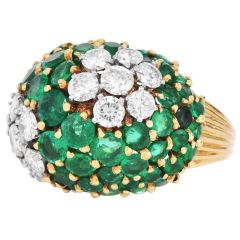 Vintage Emerald Diamond Bombe Dome 18k Gold Cocktail Ring|Dover Jewelry|