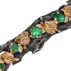 M. Buccellati Vintage Carved Emerald Gold Silver Wine Leaf  Bangle Bracelet |dover jewelry|