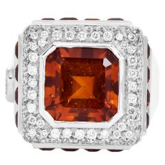 Estate Fani Italian Asscher Citrine Diamond 18k Gold Cocktail Ring