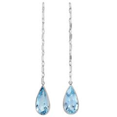 Bridal Aquamarine 23.41cts Diamond 18K Gold Long Tear Drop Earrings|Dover Jewelry|