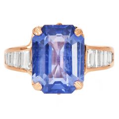 Vintage GIA 10.18cts No-Heat Sapphire Diamond 18K Engagement Ring|Dover Jewelry|