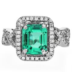 GIA Colombian Emerald No Oil 3.25cts Diamond 18K Gold Engagement Ring|Dover Jewelry|