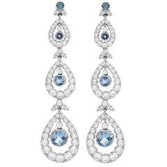 Tiffany & Co. Aquamarine Diamond Platinum Dangle Drop Earrings-Dover Jewelry