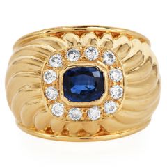 Estate Sapphire 1.34cts Diamond 18K Ridged Dome Cocktail Ring|Dover Jewelry|