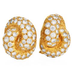 Estate 4.50 Carat Diamond 18K Gold Intertwined Clip-On  Earrings-Dover Jewelry