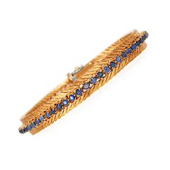 Vintage 3.66 carat Sapphire 18K Italian Gold Fancy Link Bracelet 