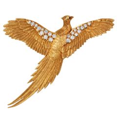 Vintage E Wolf  Phoenix Bird 0.98cts Diamond 18K Gold Brooch Pin |DoverJewelry|