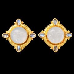 Elizabeth Locke18K gold Moonstone intaglio Glass earrings