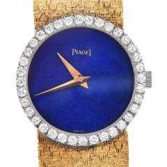 Vintage Piaget Lapis Dial Diamond 18K Mesh Gold Ladies Watch