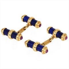 Vintage Cabochon Ruby 18K Gold Blue Lapis Men Cufflinks|Dover Jewelry|