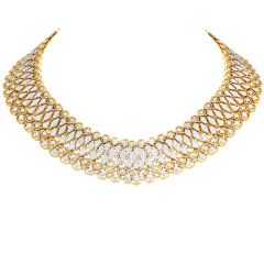 Estate 9.36carats Diamond 18K Gold Mesh Choker Statement Necklace 