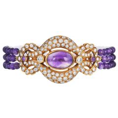 Estate Amethyst Diamond 18K Gold Multi Strand Statement Bracelet|Dover Jewelry|