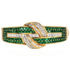 Estate 16.75cttw Diamond Emerald 18K Gold Statement Bangle Bracelet |Dover Jewelry|