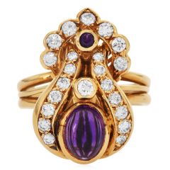 Estate Amethyst 2.90cts Diamond 18K Gold Floral Cocktail Ring|Dover Jewelry|