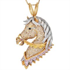 Estate 10.00cts Fancy Colored Diamond 18K Gold Platinum Horse Pendant|Dover Jewelry|