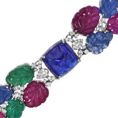 Tutti Frutti 18K Gold 105cts Carved Gemstone Sugarloaf Bracelet