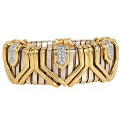 Italian Diamond 18K Gold Statement Wide Tubogas Bracelett||Dover Jewelry|