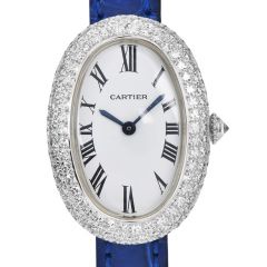 Cartier Baignoire Diamond 18K Gold Iconic Leather Watch|Dover Jewelry|