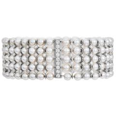 Estate 3.00cts Diamond Pearl 18K Gold Multi Row Bar Link Wrap Bracelet|Dover Jewelry|