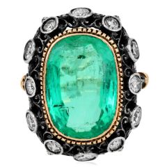 Vintage Buccellati Colombian Emerald 8.30cts Diamond 18K Gold Cocktail Ring|Dover Jewelry|