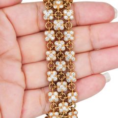 Vintage 16.50cttw Diamond 18K Gold Flower Motif Three Row Bracelet