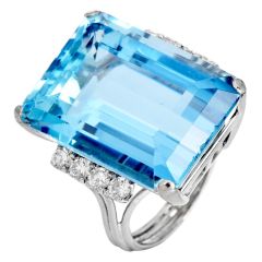 Vintage Ocean Blue Aquamarine 24.45 Diamond Platinum Cocktail Ring |Dover Jewelry|