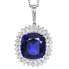 GIA Certified Tanzanite 55.64carats Diamond 18K White Gold Collectors Pendant|Dover Jewelry|