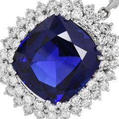 GIA Certified Tanzanite 55.64carats Diamond 18K White Gold Collectors Pendant|Dover Jewelry|