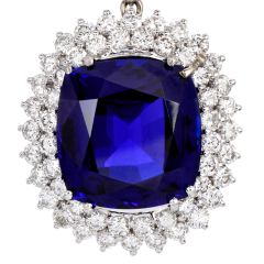 GIA Certified Tanzanite 55.64carats Diamond 18K White Gold Collectors Pendant|Dover Jewelry|