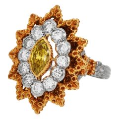 Vintage Buccelati Fancy Yellow Diamond 18K Gold Marquise Cocktail Ring|Dover Jewelry|