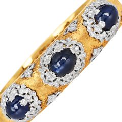 Italian cabochon Sapphire Diamond 18K Gold  Bangle Bracelet |Dover Jewelry|