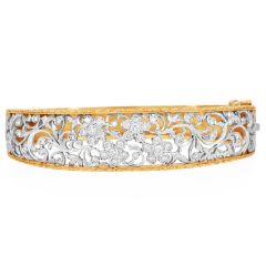 Vintage Diamond 18K Two Tone Gold Floral Lace Bangle |Dover Jewelry|