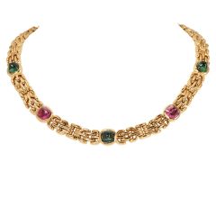 Bvlgari Peridot Tourmaline Sugarloaf Cabochon Choker Necklace|Dover Jewelry|