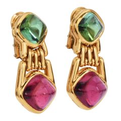 Bvlgari Tourmaline Peridot 18K Gold Sugarloaf Drop Earrings|Dover Jewelry|