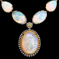 Opal Diamond 14K Gold Cabochon Drop Necklace|Dover Jewelry|