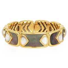 Marina B Circa 1980 Mother of Pearl 18K Gold Link Cuff Bracelet|Dover Jewelry|