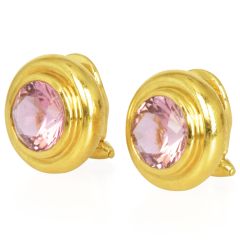 Tiffany & Co. Paloma Picasso Pink Topaz 18K Gold Button Clip-On Earrings|Dover Jewelry|