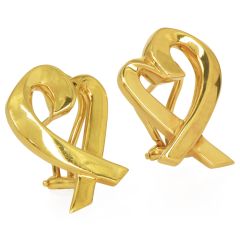 Tiffany & Co. Paloma Picasso 18K Yellow Gold Heart Ribbon Earrings|Dover Jewelry|